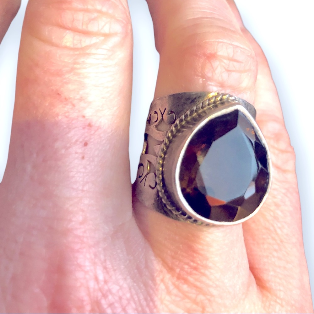 Amazing smoky quartz and sterling silver ring size approx 7.75